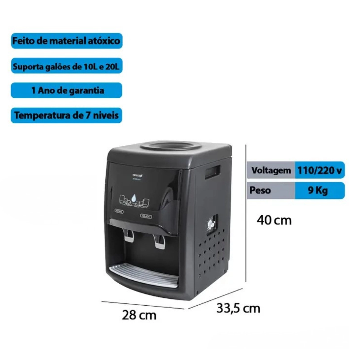 BEBEDOURO EVIDENCE NEWUP PRETO ÁGUA NATURAL E GELADA 127V COMPRESSOR