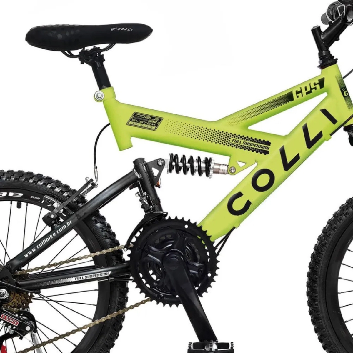 BICICLETA ARO 20 COLLI GPS V-BRAKE SUSPENSÃO FULL AMARELO NEON 15
