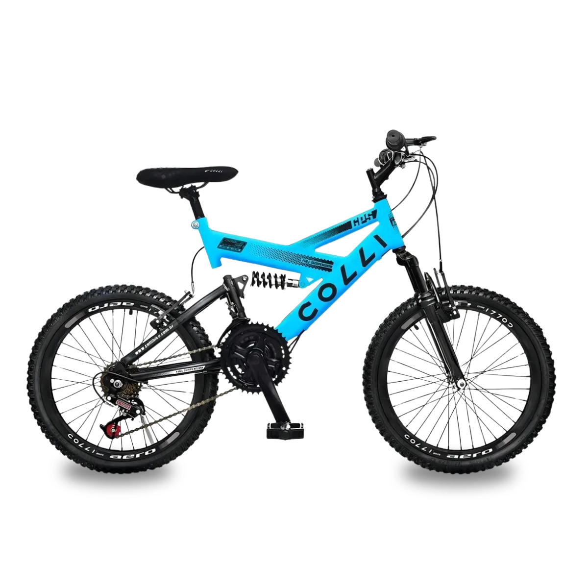 BICICLETA ARO 20 COLLI GPS V-BRAKE SUSPENSÃO FULL AZUL CHAMPANHE 15