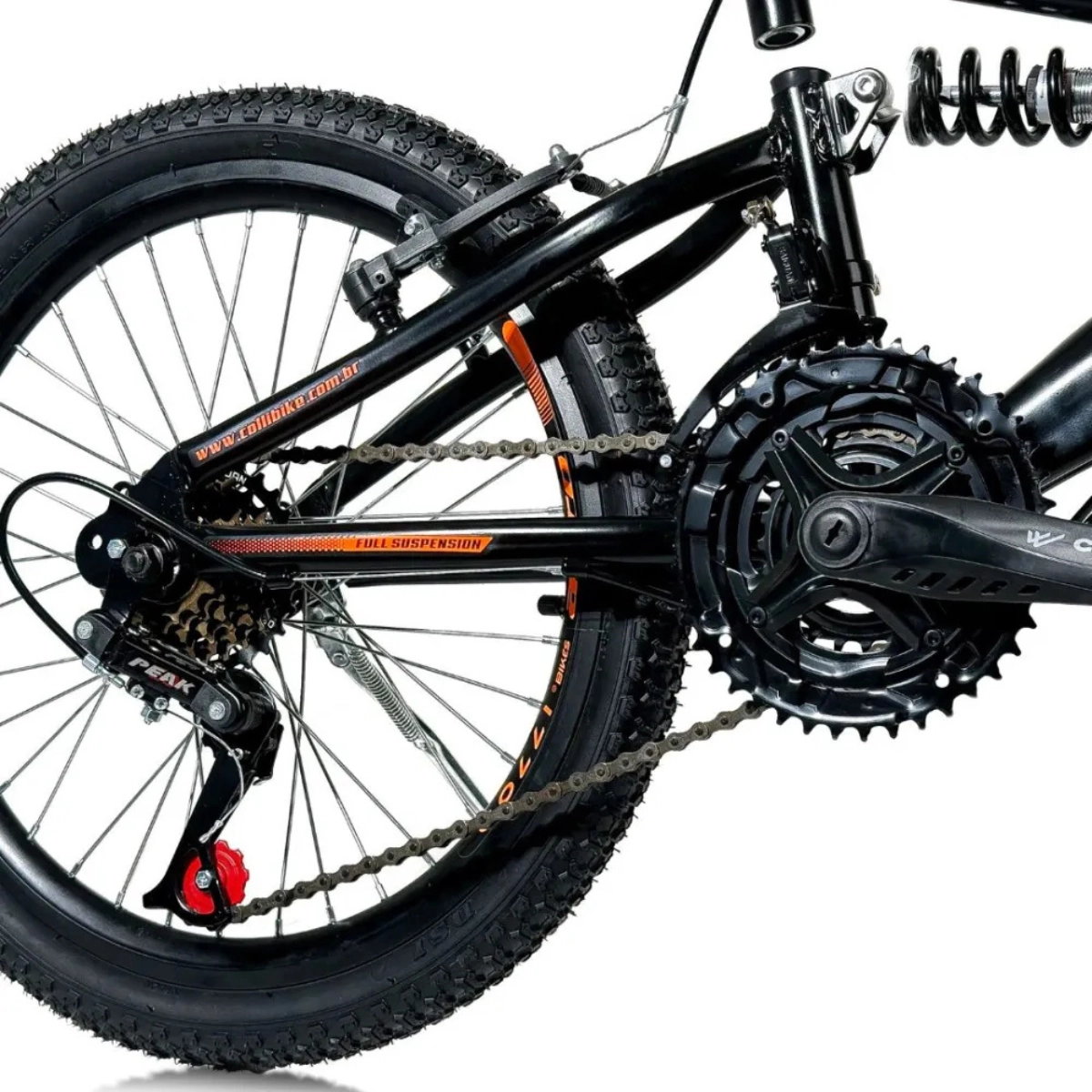 BICICLETA ARO 20 COLLI GPS V-BRAKE SUSPENSÃO FULL PRETO FOSCO/LARANJA NEON 15