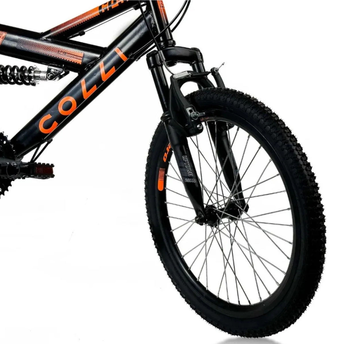 BICICLETA ARO 20 COLLI GPS V-BRAKE SUSPENSÃO FULL PRETO FOSCO/LARANJA NEON 15