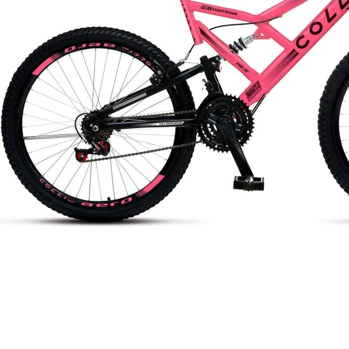 BICICLETA ARO 26 COLLI GPS V-BRAKE SUSPENSÃO FULL ROSA NEON 18 BICICLETA ARO 26 COLLI GPS V-BRAKE SUSPENSÃO FULL ROSA NEON 18