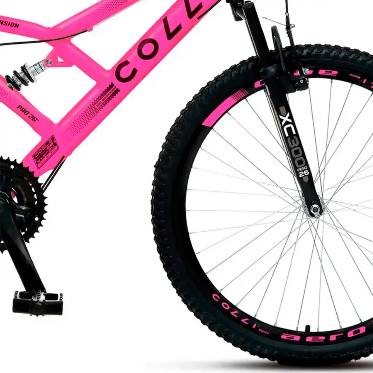 BICICLETA ARO 26 COLLI GPS V-BRAKE SUSPENSÃO FULL ROSA NEON 18 BICICLETA ARO 26 COLLI GPS V-BRAKE SUSPENSÃO FULL ROSA NEON 18
