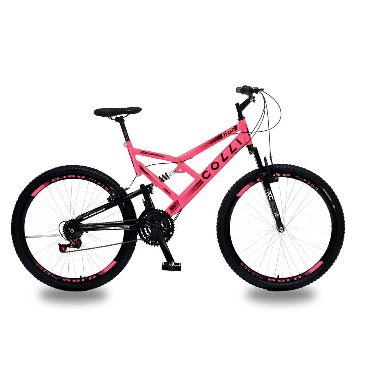 BICICLETA ARO 26 COLLI GPS V-BRAKE SUSPENSÃO FULL ROSA NEON 18 BICICLETA ARO 26 COLLI GPS V-BRAKE SUSPENSÃO FULL ROSA NEON 18