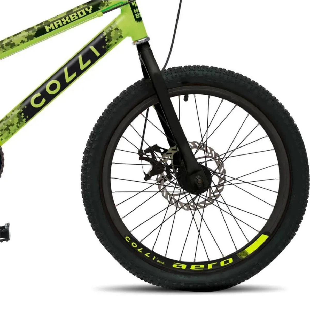 BICICLETA INFANTIL COLLI SKILL BOY ARO 20 COM FREIO A DISCO AMARELO NEON