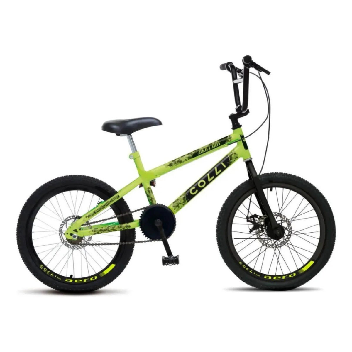 BICICLETA INFANTIL COLLI SKILL BOY ARO 20 COM FREIO A DISCO AMARELO NEON