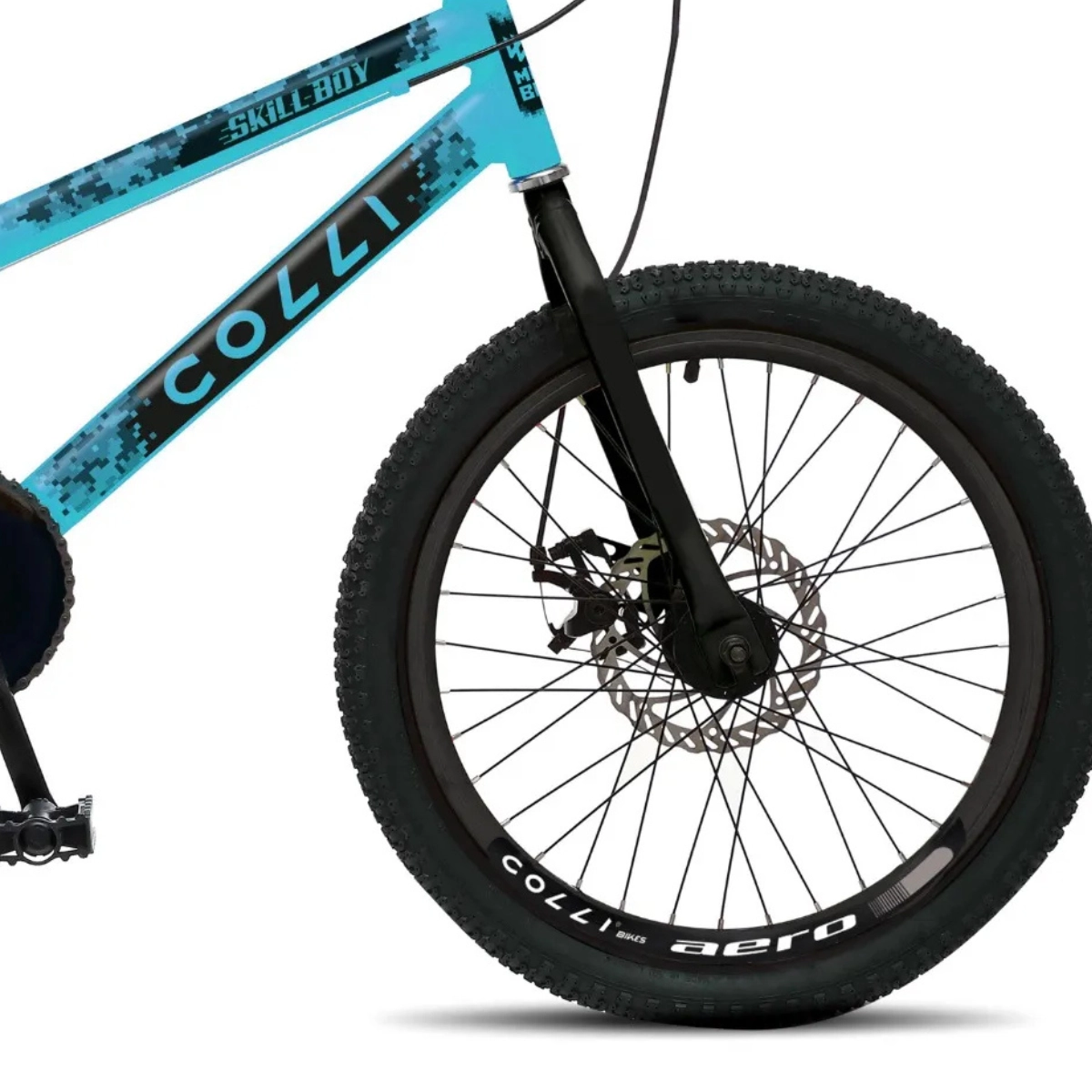 BICICLETA INFANTIL COLLI SKILL BOY ARO 20 COM FREIO A DISCO AZUL CHAMPANHE