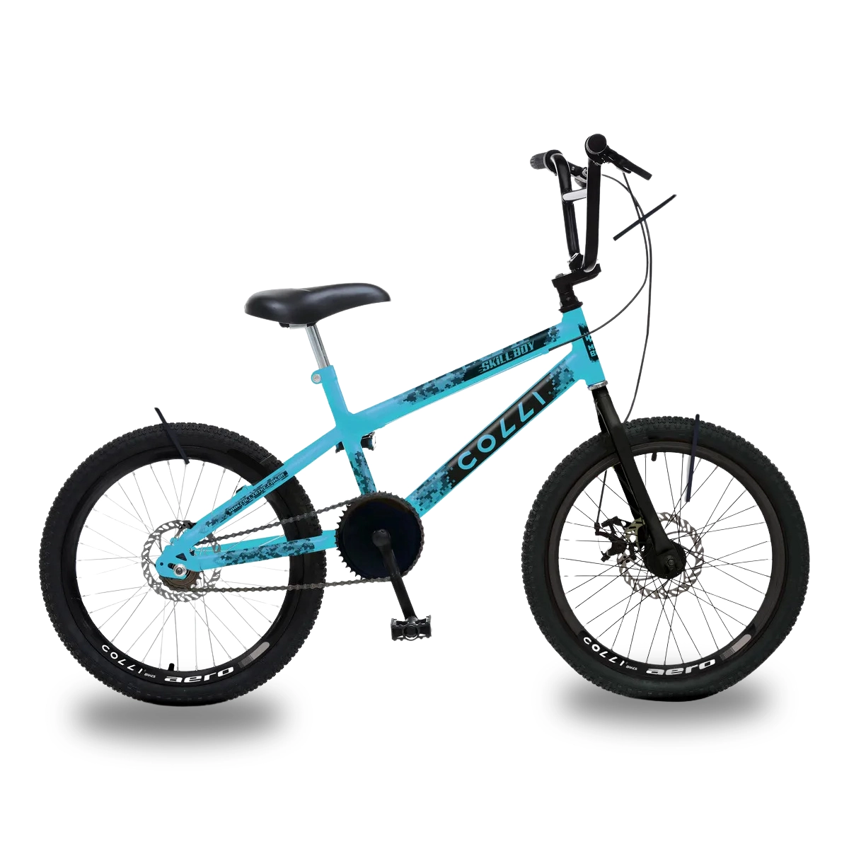 BICICLETA INFANTIL COLLI SKILL BOY ARO 20 COM FREIO A DISCO AZUL CHAMPANHE