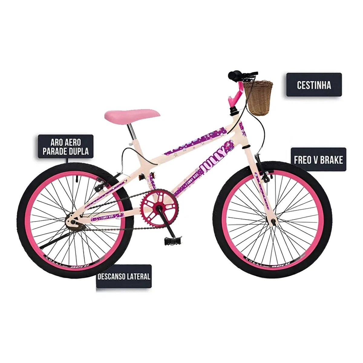 BICICLETA PASSEIO COLLI BIKE JULLY ARO 20 BEGE COM CESTO