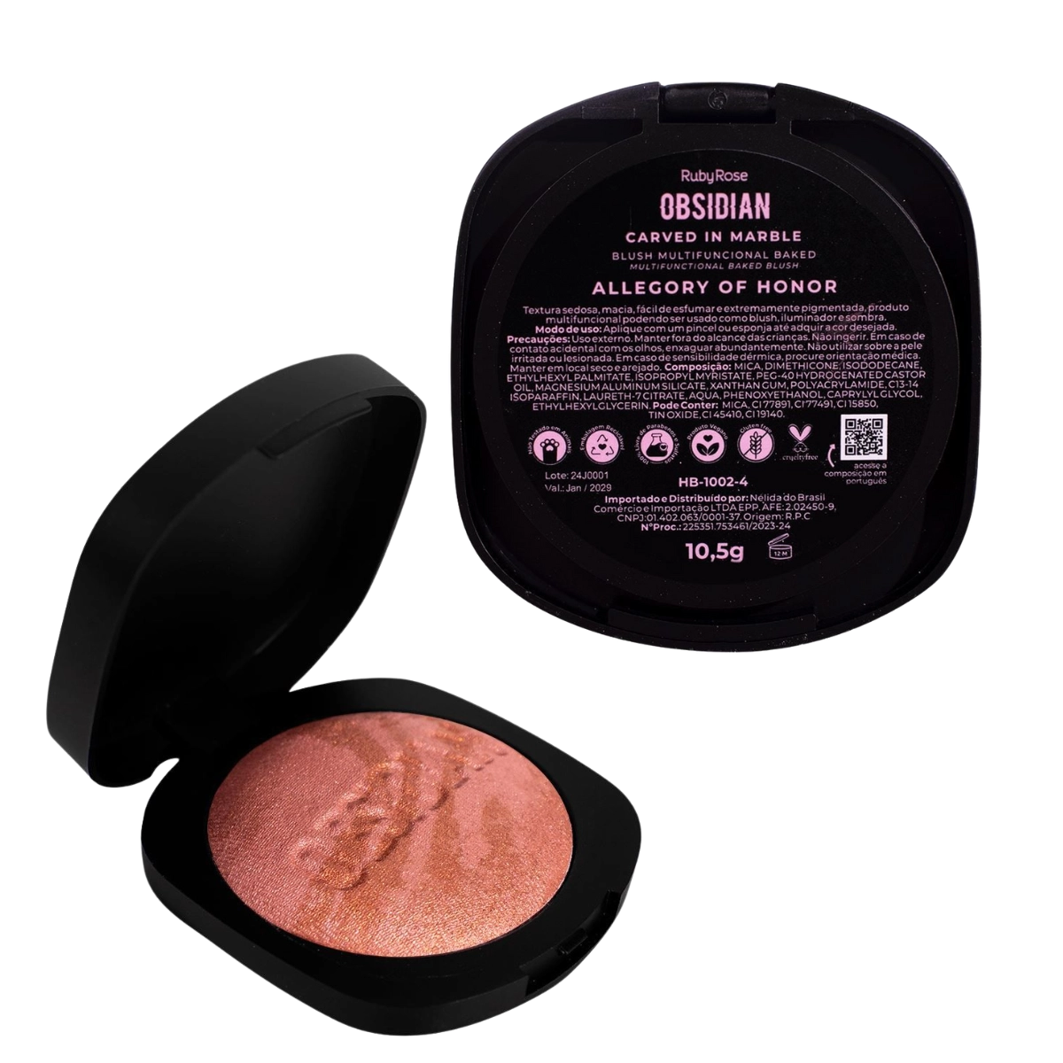 BLUSH CARVED IN MARBLE OBSIDIAN ALLEGORY OF HONOR HB10024 RUBY ROSE