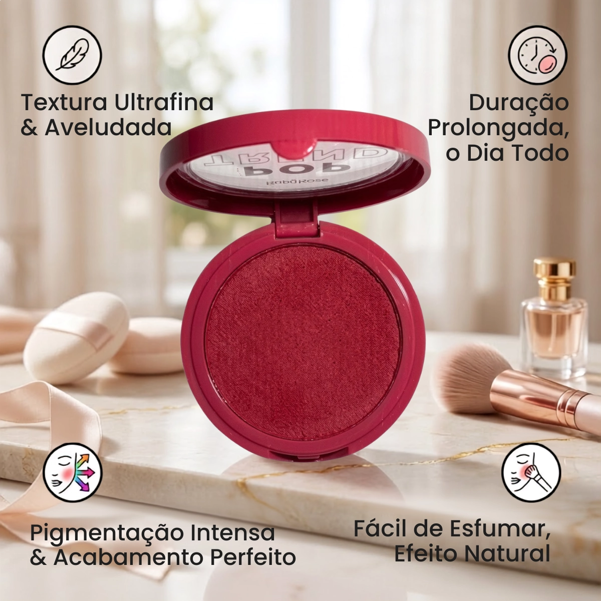 BLUSH CREMOSO POP TREND HBM17-3 RUBY ROSE ALTA PIGMENTACAO
