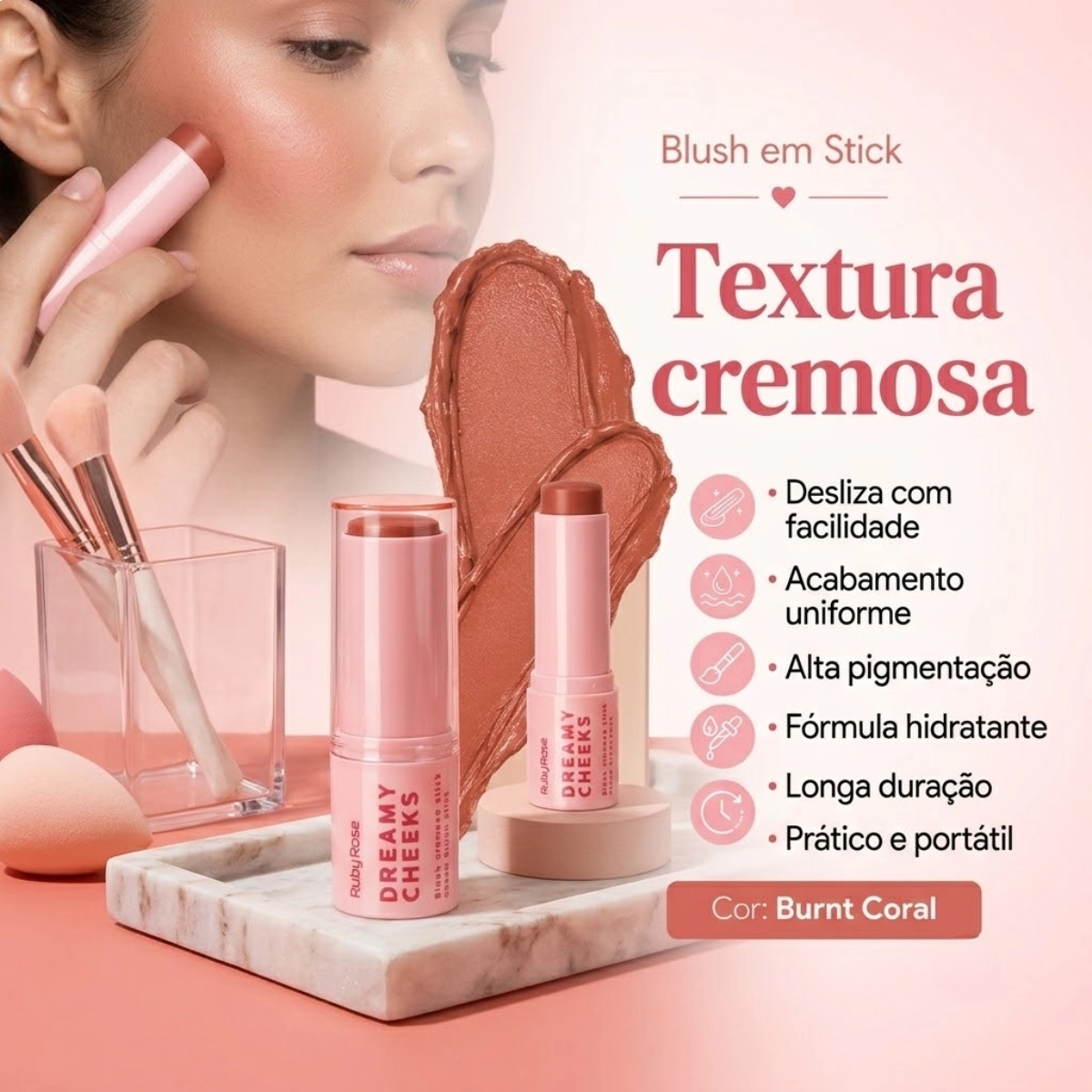 BLUSH STICK CREMOSO RUBY ROSE BURNT CORAL 10 DREAMY CHEEKS BLUSH STICK CREMOSO RUBY ROSE BURNT CORAL 10 DREAMY CHEEKS