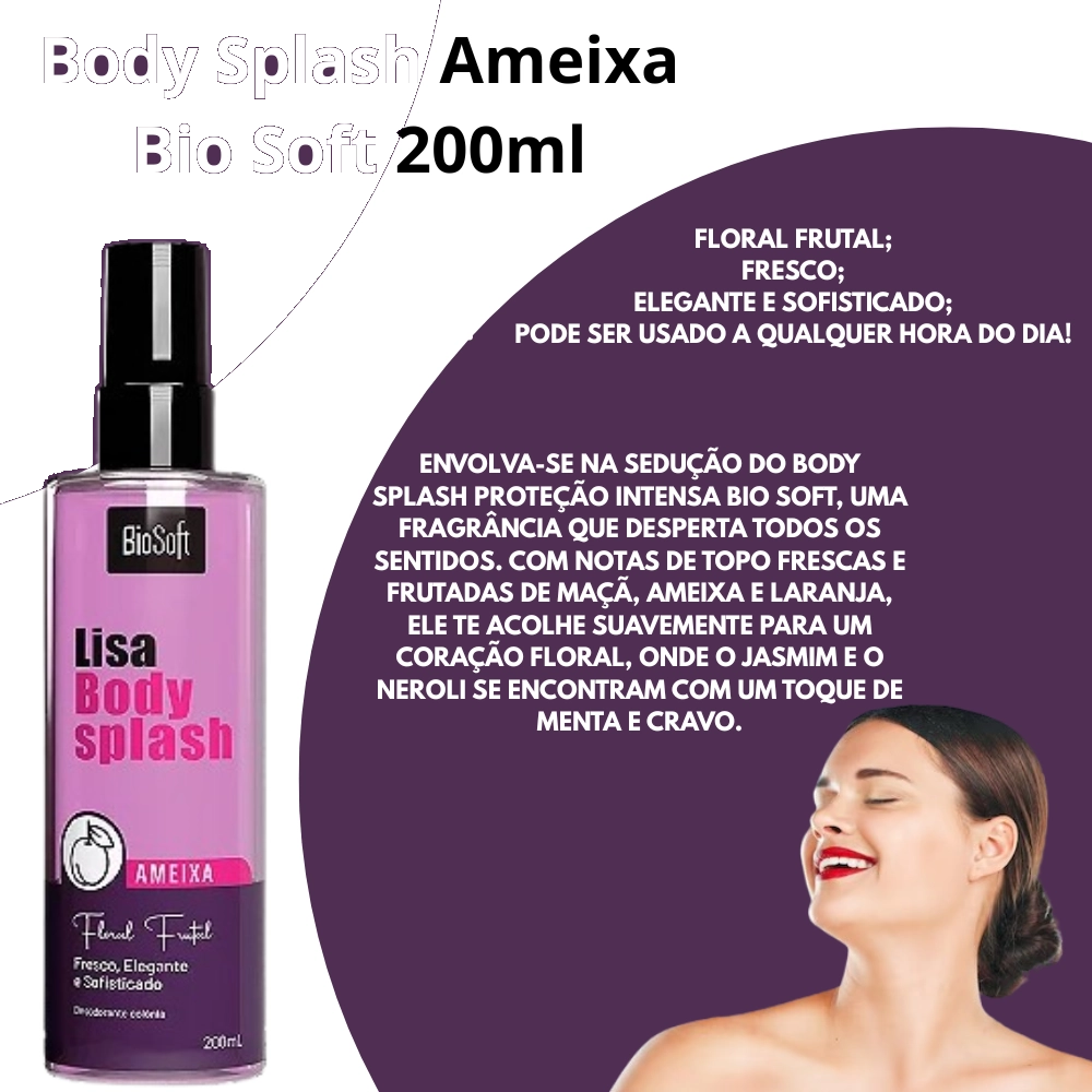 Body Splash de Ameixa 200ml - Fragrância Floral Frutal Fresca e Sofisticada