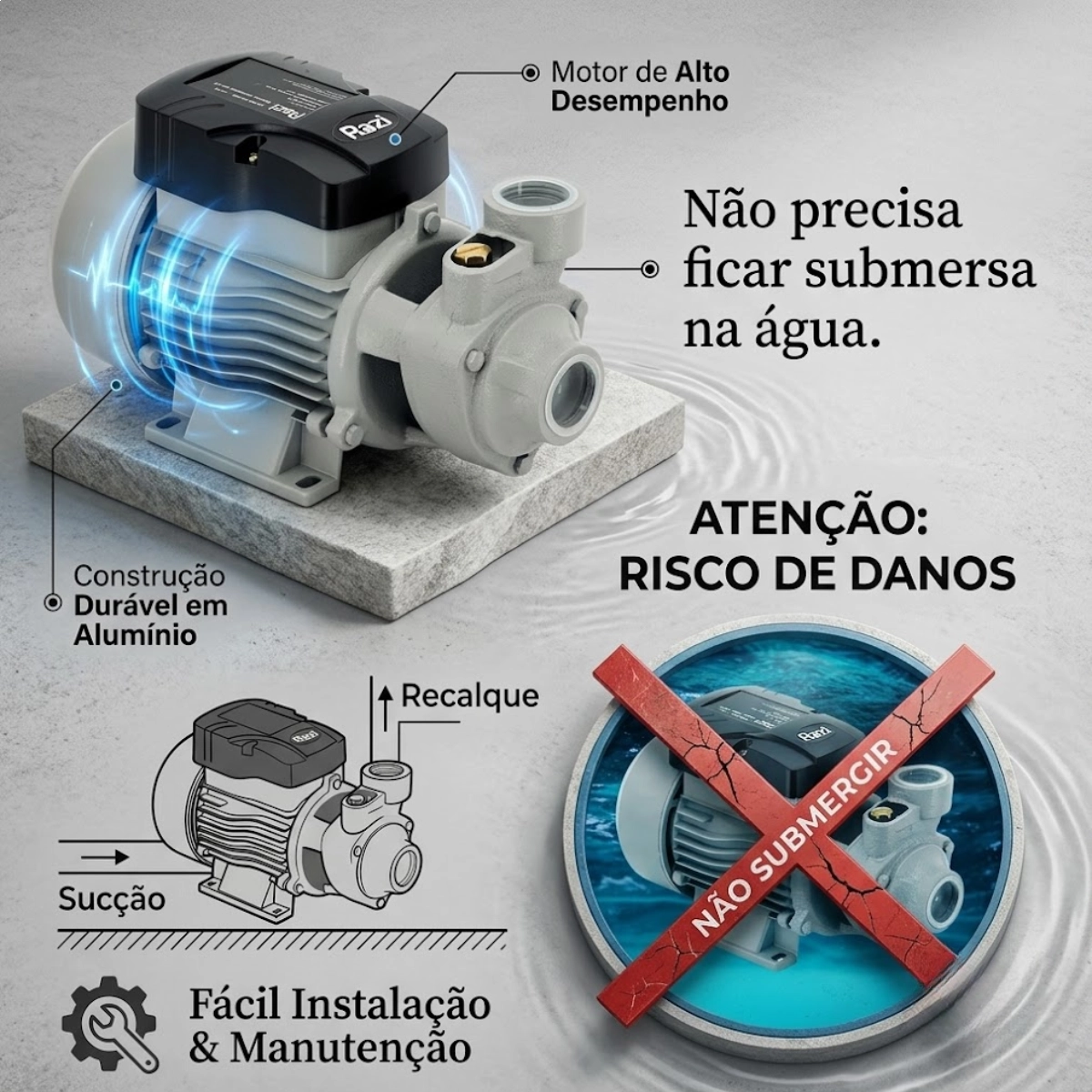 BOMBA DE ÁGUA PERIFÉRICA 1CV 52L/M RAZI 220V BOMBA DE ÁGUA PERIFÉRICA 1CV 52L/M RAZI 220V