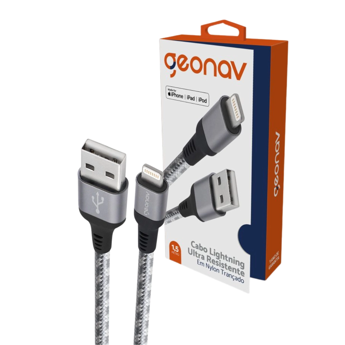 CABO DE CARREGADOR LIGHTNING MFI NYLON REFORÇADO 1,5MT TITANIUN