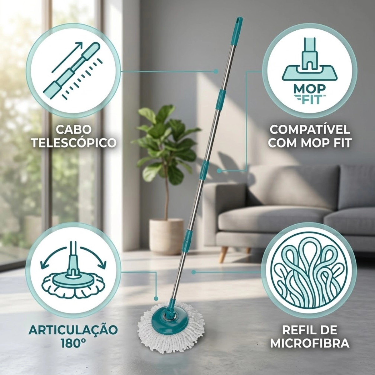 CABO PARA MOP GIRATÓRIO FIT FLASHLIMP COMPLETO VERDE