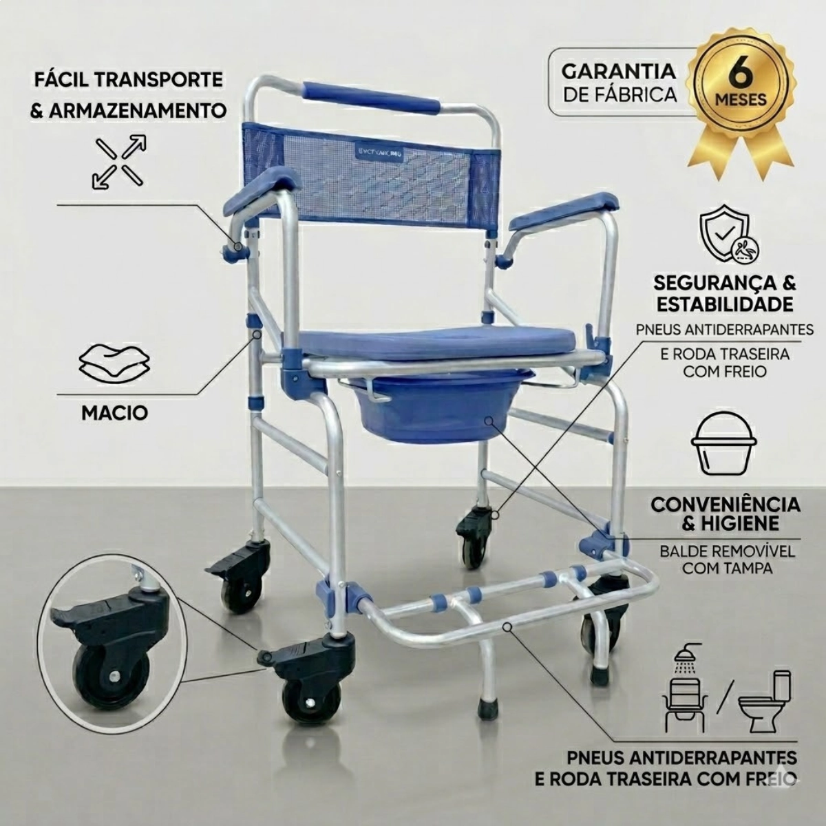 Cadeira de Higienização D55 em Alumínio Cadeira de Higienização D55 em Alumínio