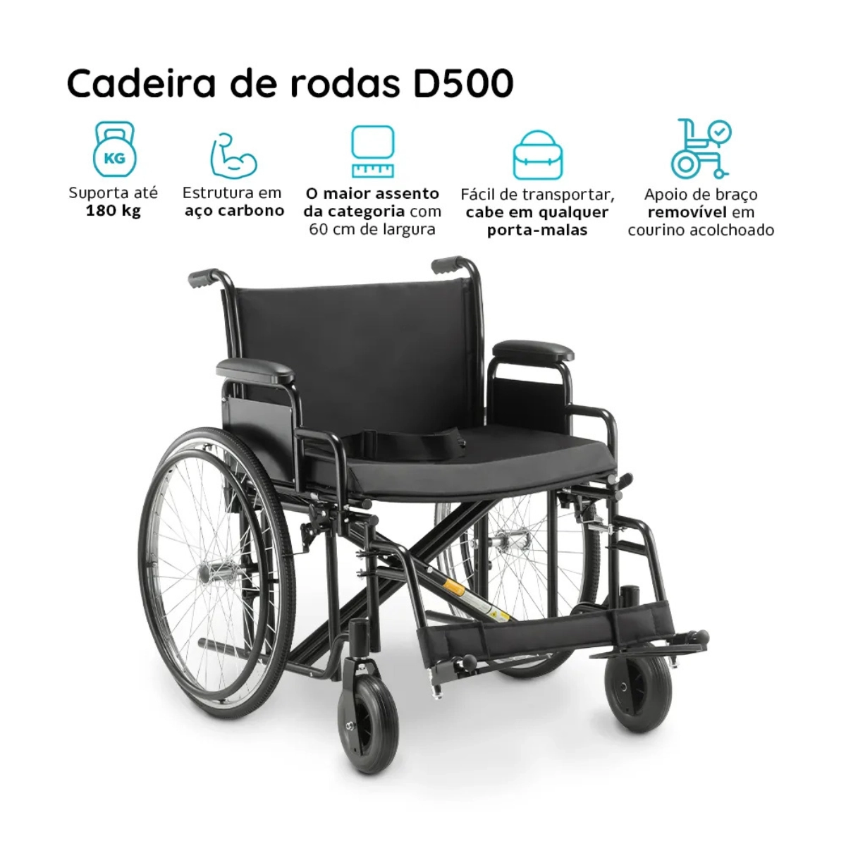 CADEIRA DE RODAS DOBRÁVEL 180KG D500 DELLAMED