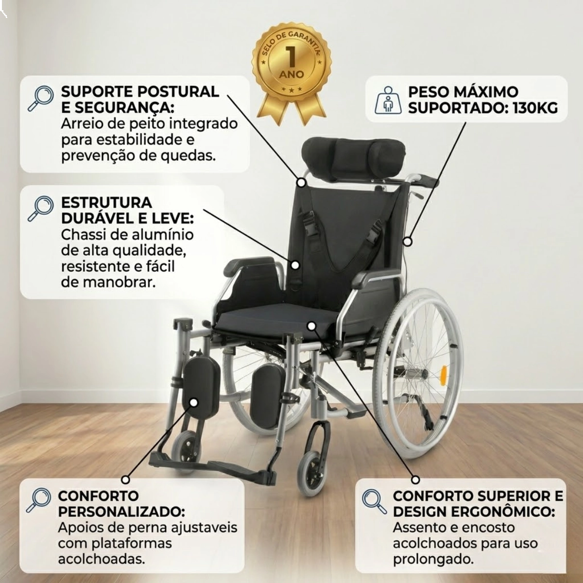 Cadeira de Rodas Reclinavel D700 T44 Cadeira de Rodas Reclinavel D700 T44