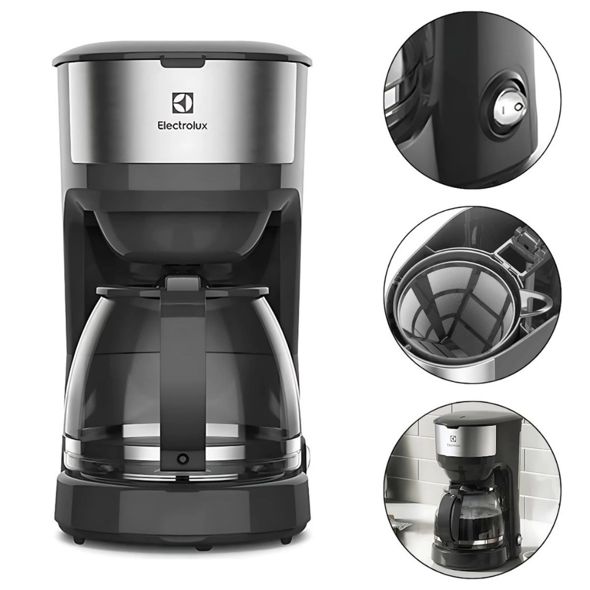 CAFETEIRA ELÉTRICA ELECTROLUX 30 XÍCARAS EFFICIENT 127V COR INOX PRETA