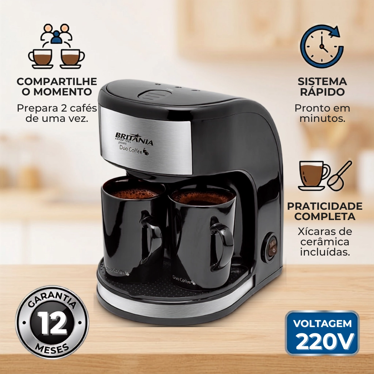 CAFETEIRA ELETRICA BRITANIA DUO COFFEE 2 XICARAS 220V