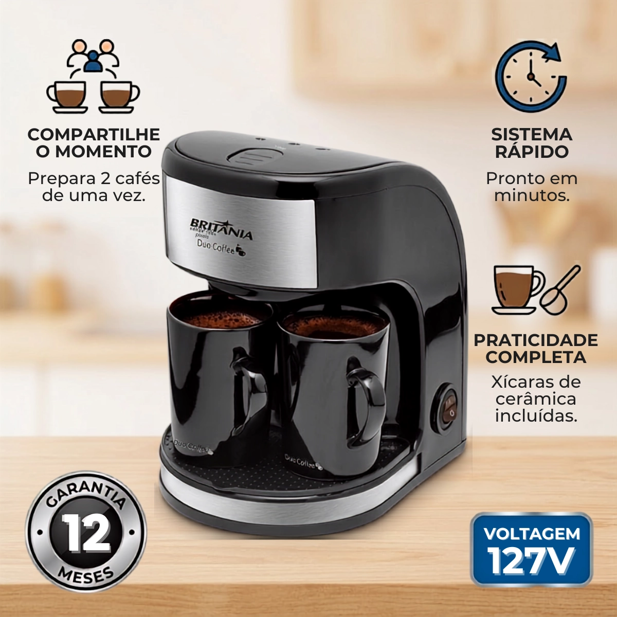 CAFETEIRA ELETRICA BRITANIA DUO COFFEE 2 XICARAS127V
