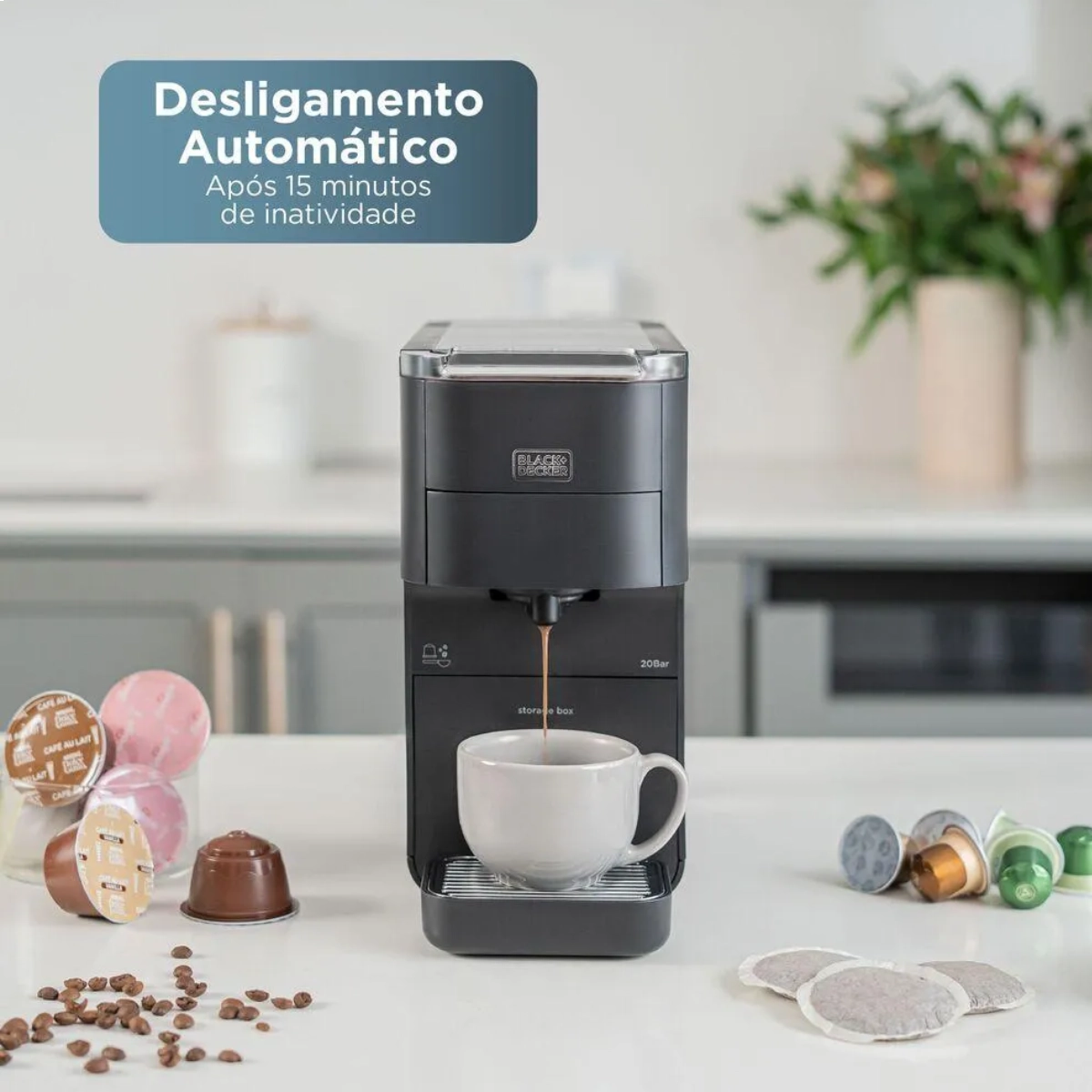 CAFETEIRA ESPRESSO 1,4L COM TOUCH BLACK+DECKER MULTI-IN-ONE 127V