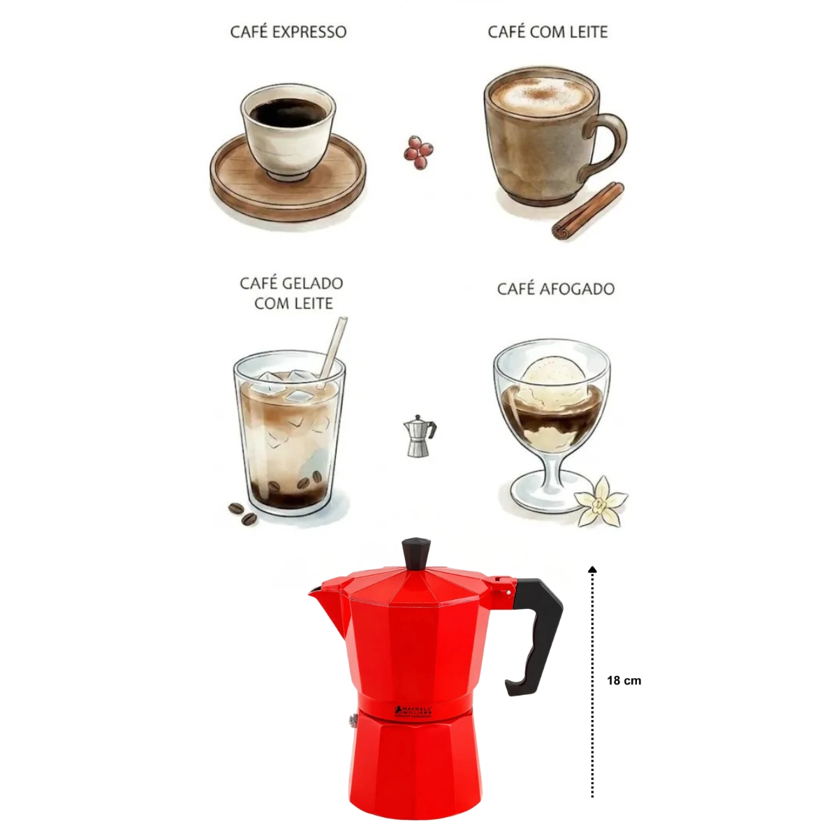 Cafeteira Italiana Aluminio Vermelho com 6 Xicaras Mw