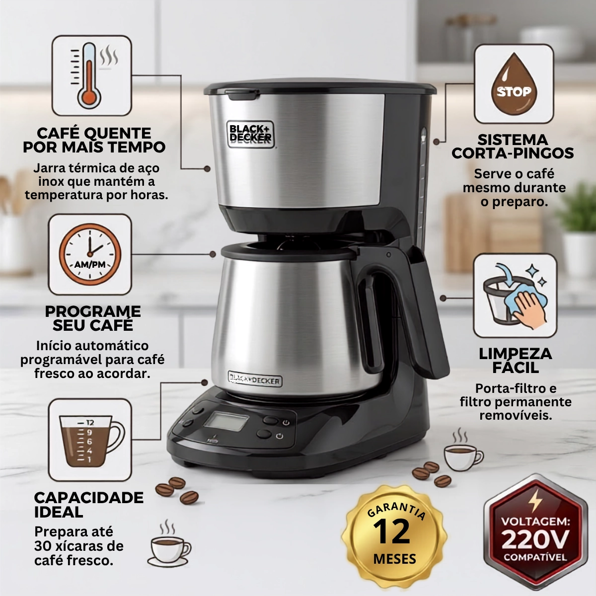 CAFETEIRA PROGRAMAVEL BLACK DECKER JARRA INOX CM250 220V CAFETEIRA PROGRAMAVEL BLACK DECKER JARRA INOX CM250 220V