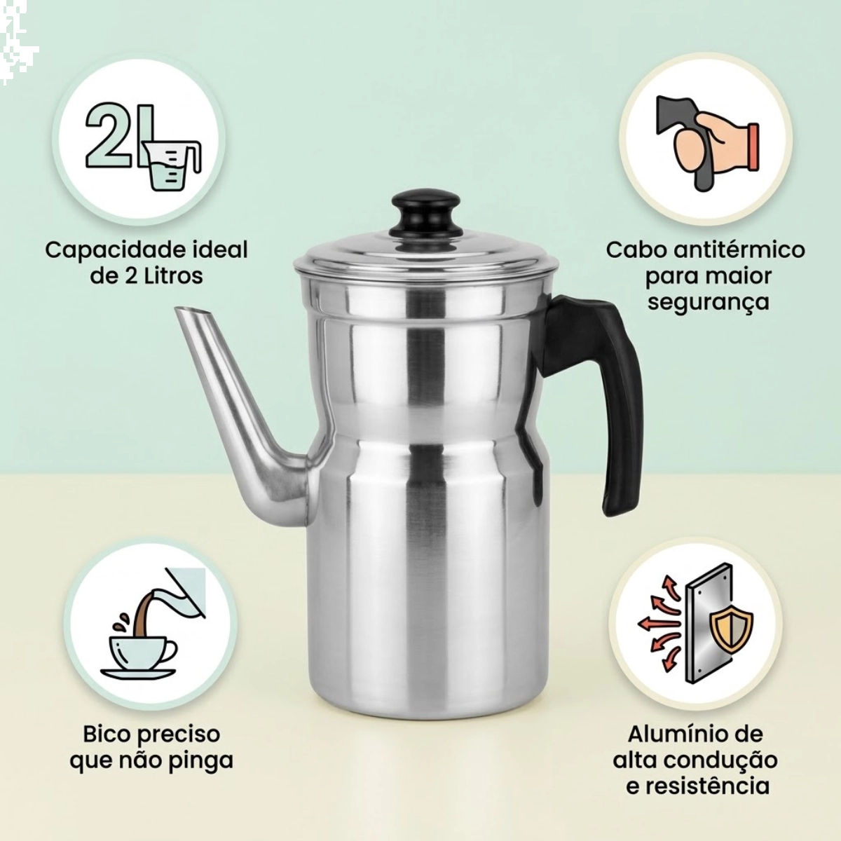 CAFETEIRA REFORÇADA DE ALUMÍNIO 2 LITROS ALOESTE