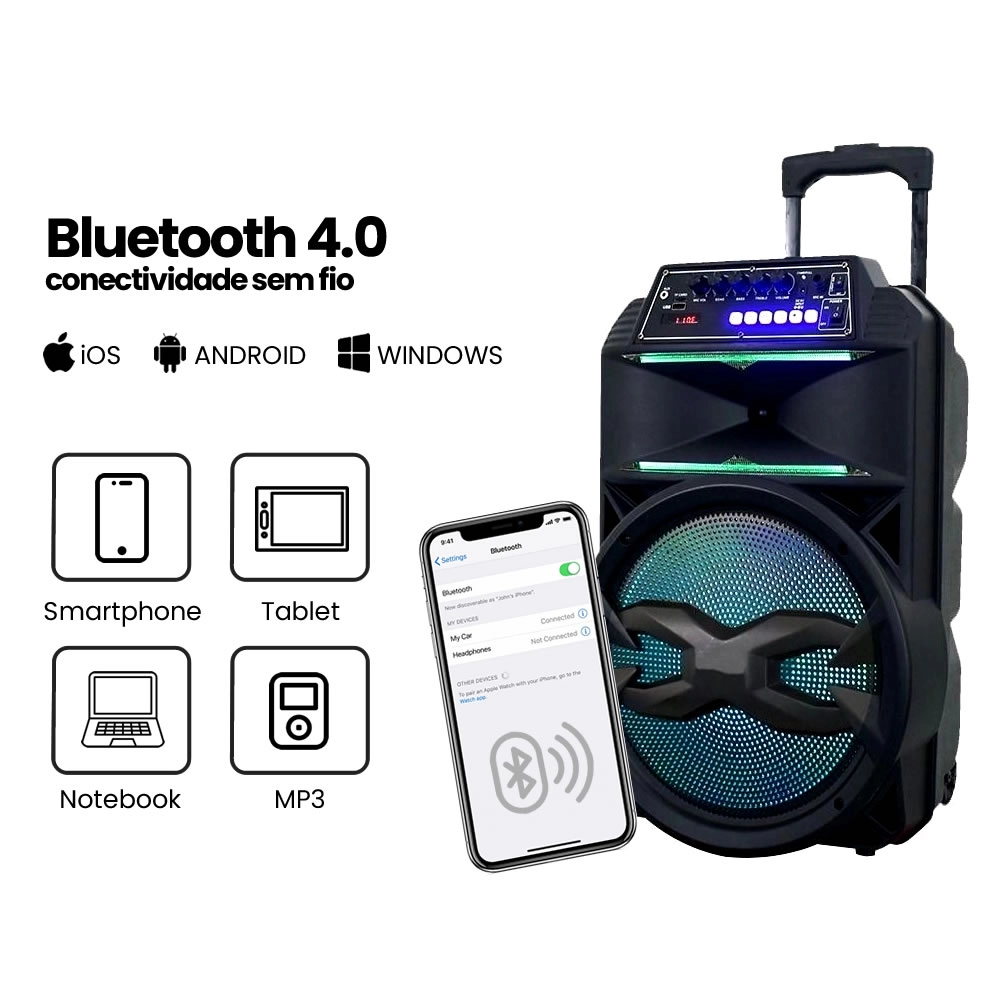 Caixa de Som Amplificada Bluetooth 15 500w Usb Sd Fm Rgb