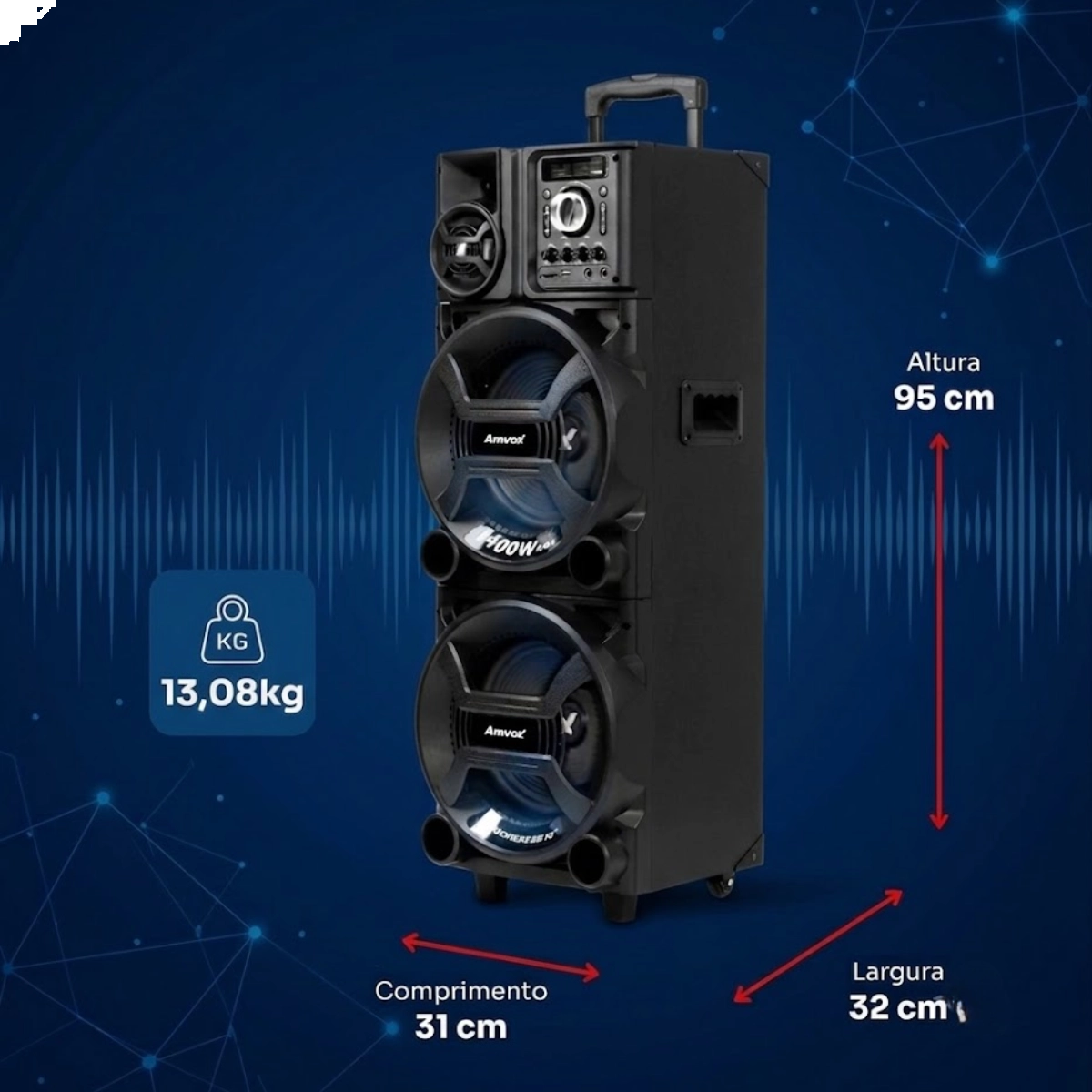Caixa de Som Bluetooth Amplificada Amvox Aca 1402 Titan Black Preta com Led Bivolt Caixa de Som Bluetooth Amplificada Amvox Aca 1402 Titan Black Preta com Led Bivolt