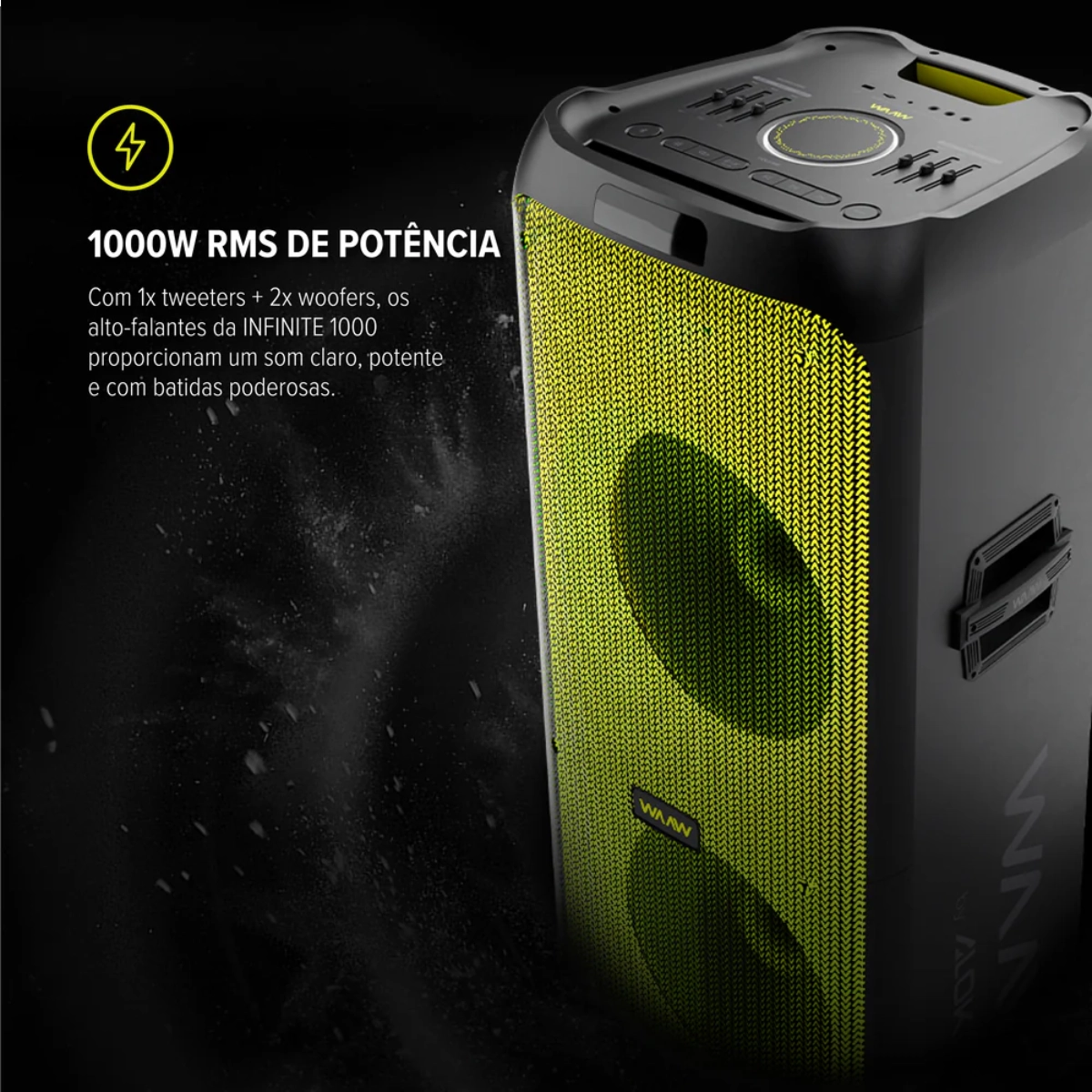 CAIXA DE SOM BLUETOOTH TWS COM LED  WAAW PLUS INFINITE 1000W RMS
