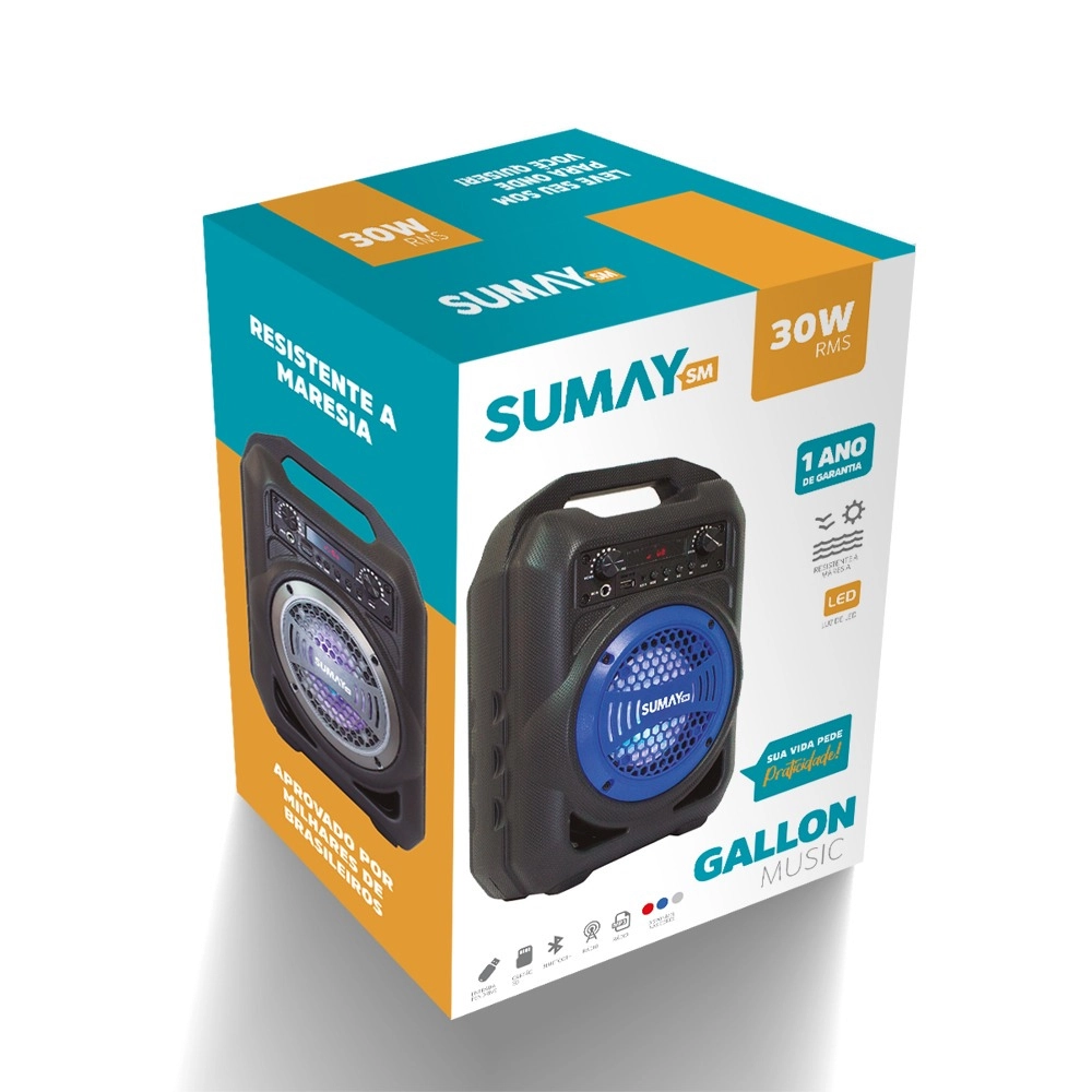 Caixa de Som Multiuso Bluetooth e Alça, Modelo Gallon Music
