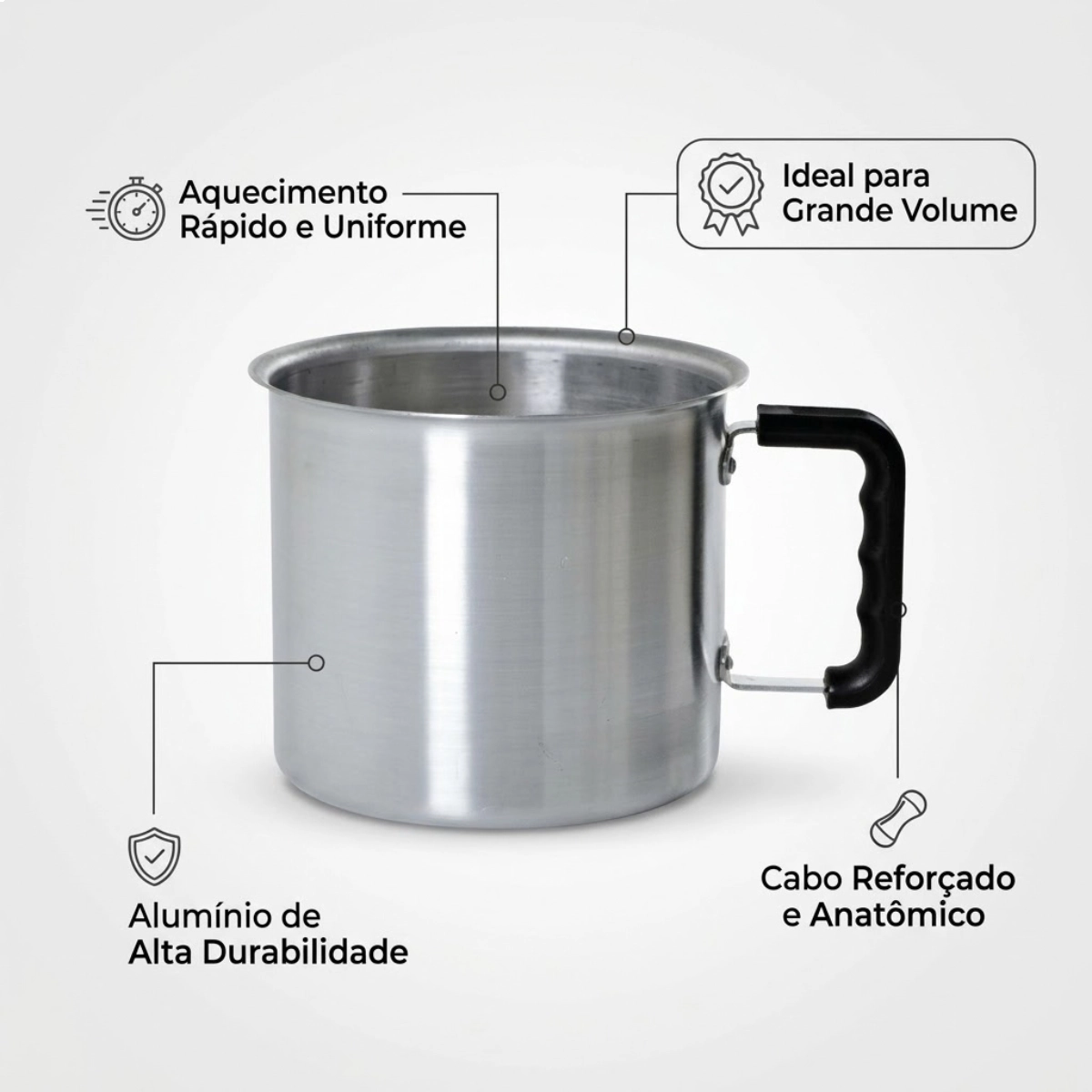 CANECAO INDUSTRIAL DE ALUMÍNIO POLIDO EXTRA 3,6L ALOESTE