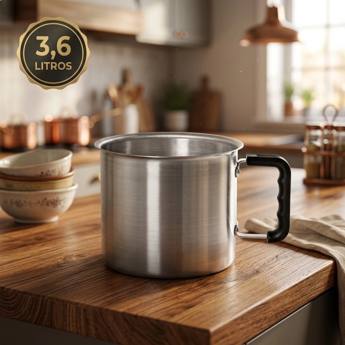 CANECAO INDUSTRIAL DE ALUMÍNIO POLIDO EXTRA 3,6L ALOESTE