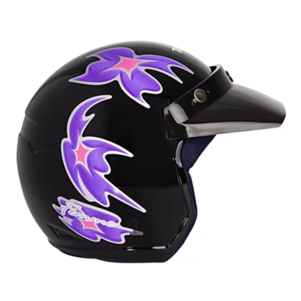 Capacete Aberto Taurus Wind Visor Femme Ii Preto Brilhante e Roxo - Numero 56