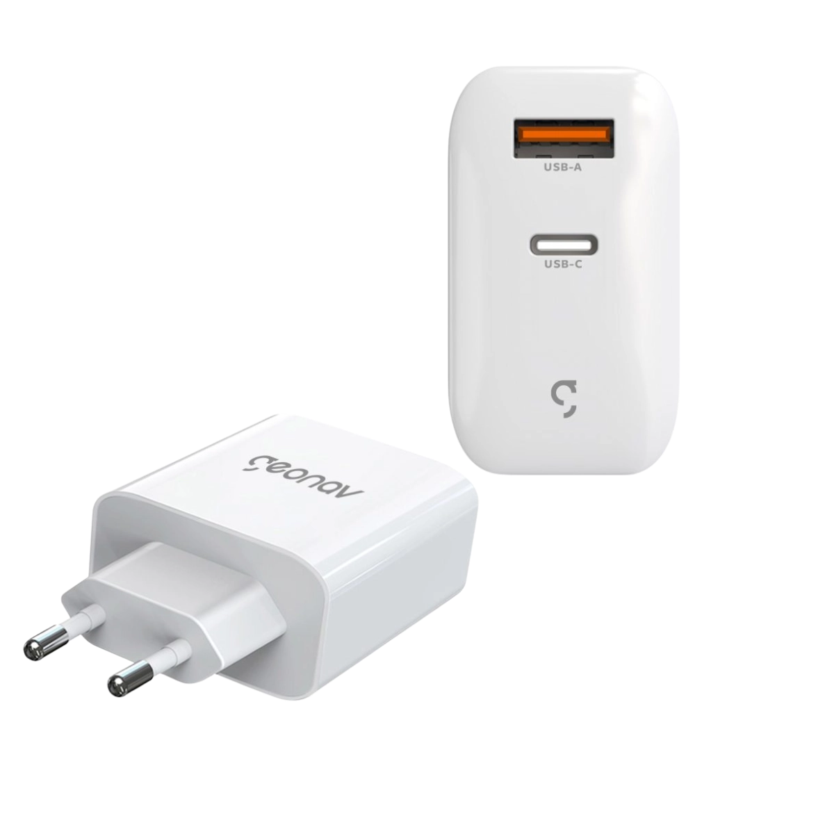 CARREGADOR DE TOMADA GEONAV SUPER POWER GAN DUO USB-C X USB-A 2 PORTAS