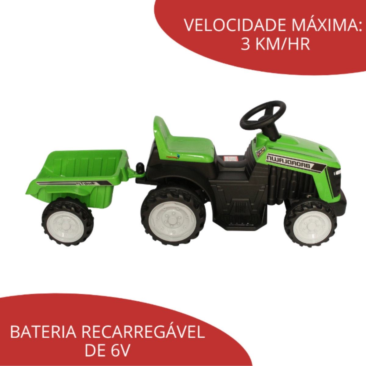 Carrinho Mini Trator Infantil Elétrico Verde 6v com Reboque Importway