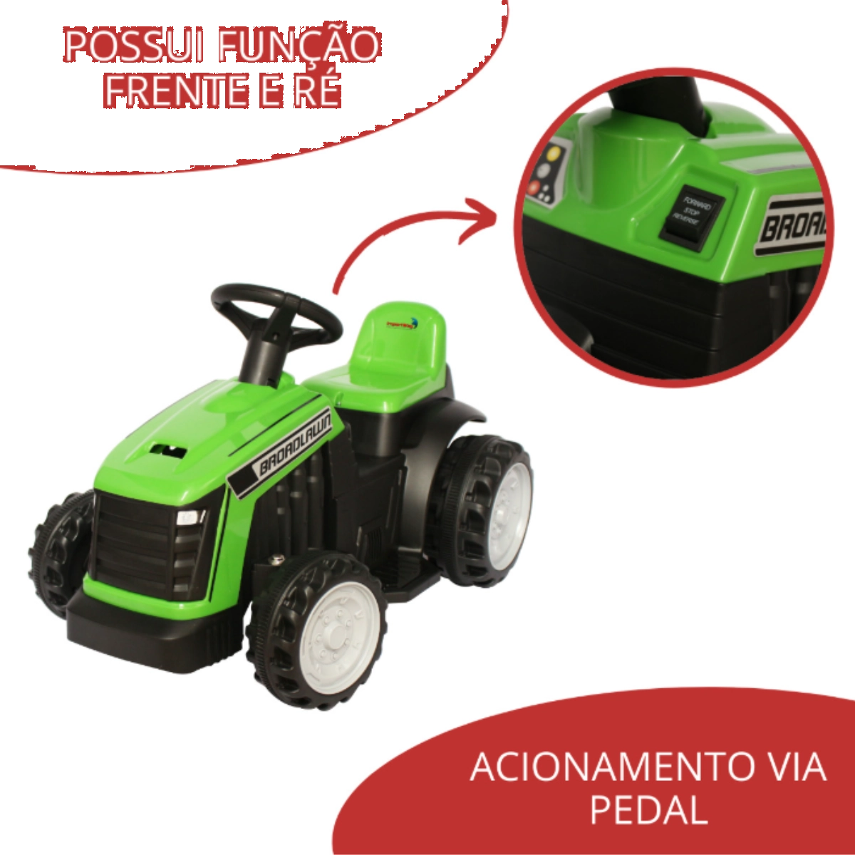 Carrinho Mini Trator Infantil Elétrico Verde 6v com Reboque Importway