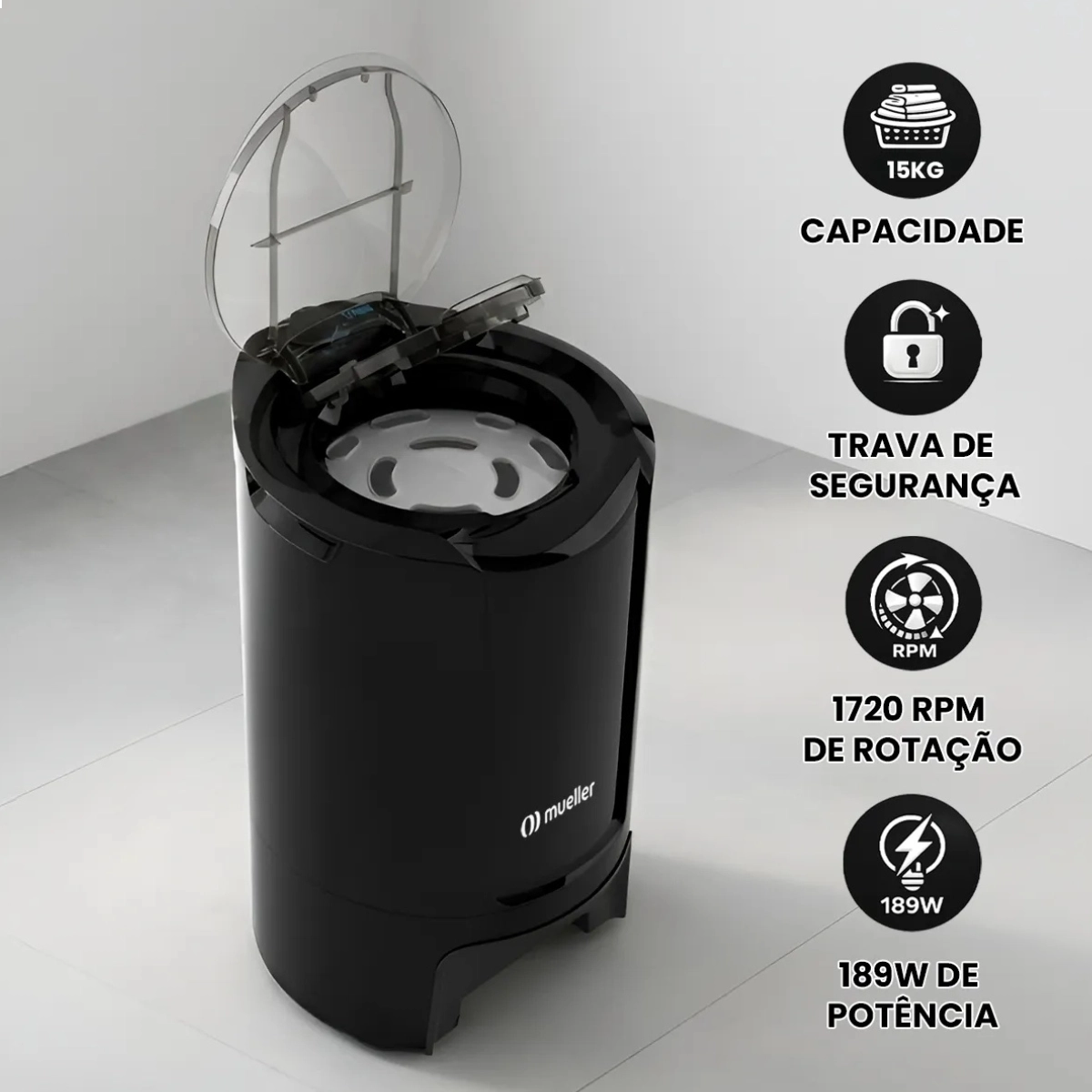 CENTRÍFUGA DE ROUPAS MUELLER FIT PRETA 15KG 220V ROUPA MOLHADA CENTRÍFUGA DE ROUPAS MUELLER FIT PRETA 15KG 220V ROUPA MOLHADA