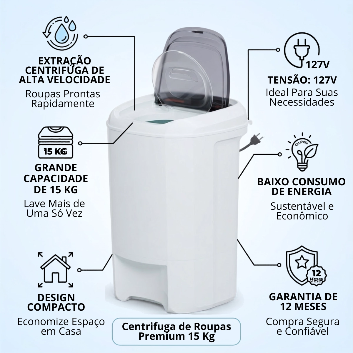 CENTRIFUGA DE ROUPAS WANKE PREMIUM 15KG SILENCIOSA 127V CENTRIFUGA DE ROUPAS WANKE PREMIUM 15KG SILENCIOSA 127V