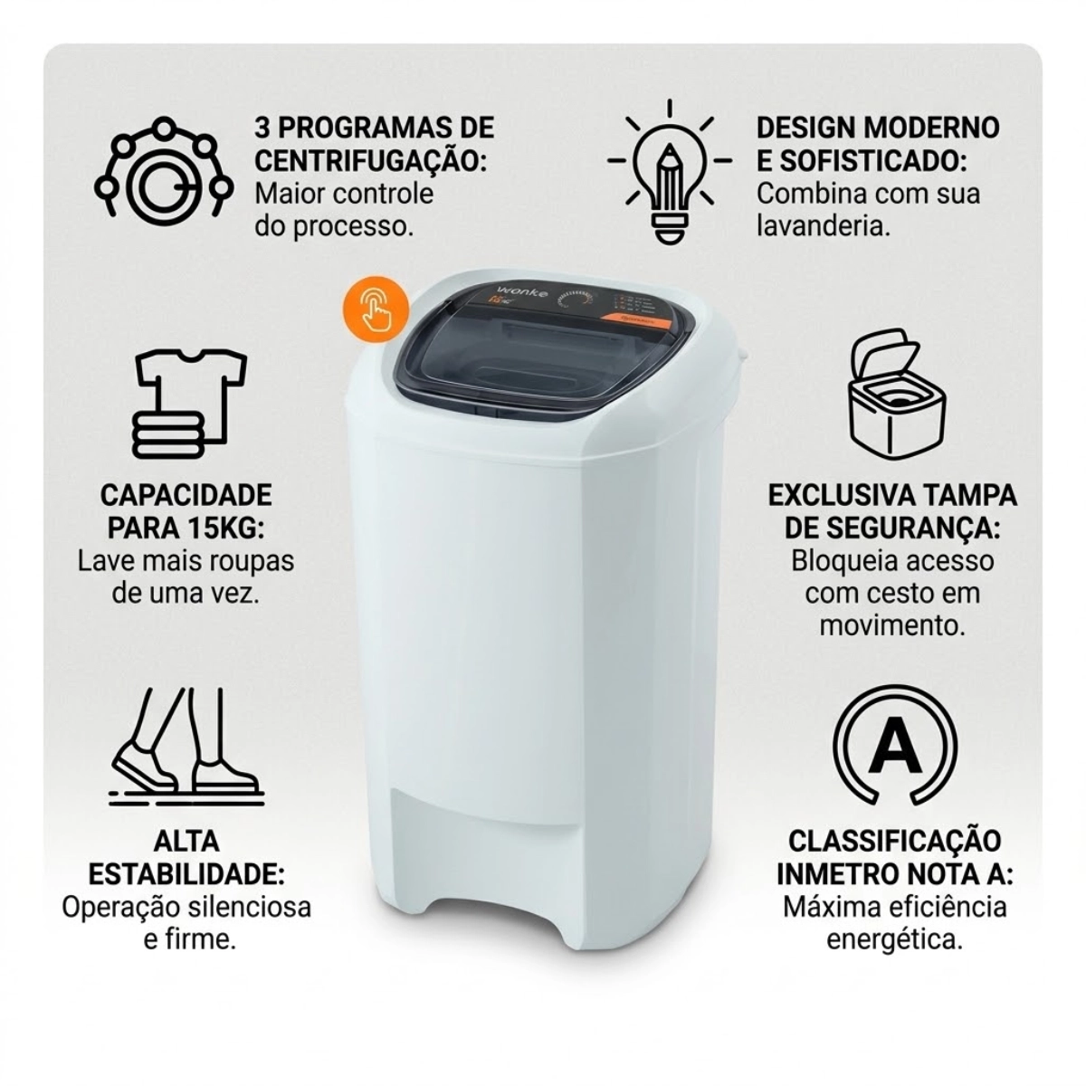 CENTRIFUGA DE ROUPAS WANKE PREMIUM 15KG SILENCIOSA 127V CENTRIFUGA DE ROUPAS WANKE PREMIUM 15KG SILENCIOSA 127V