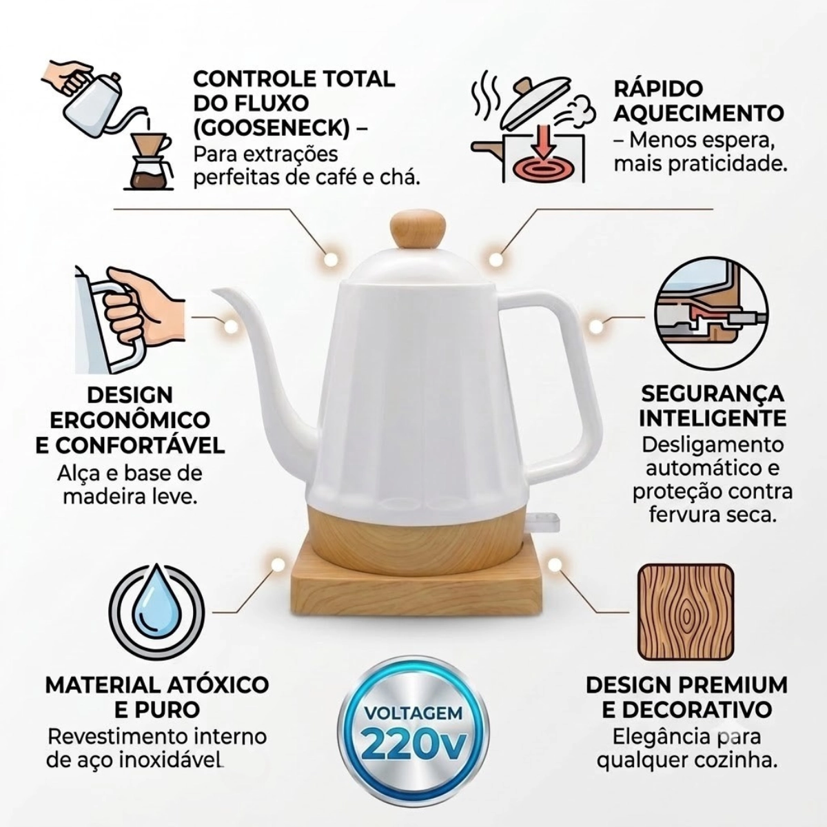 Chaleira Elet Porc Elegance Branco Pero 220v Chaleira Elet Porc Elegance Branco Pero 220v