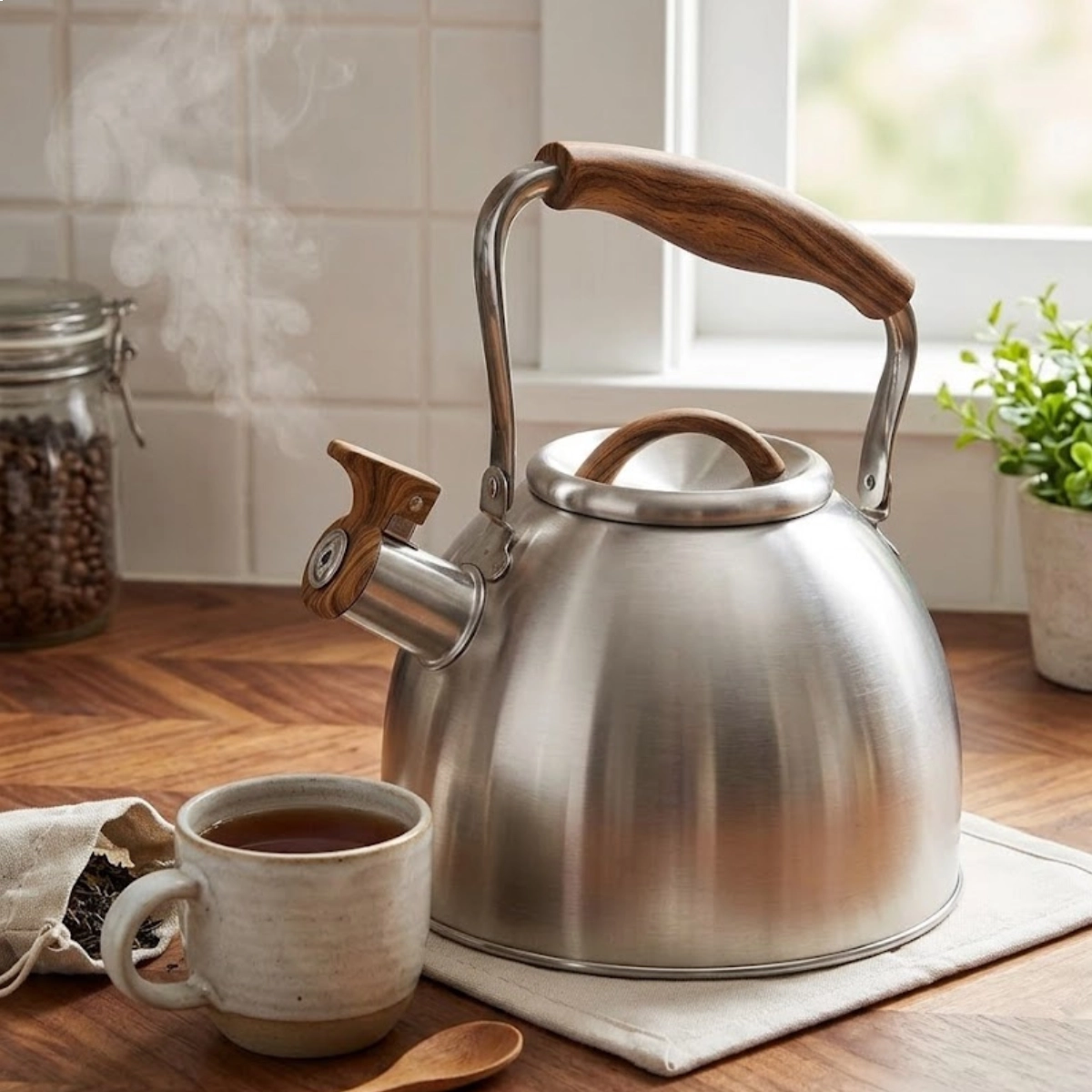 Chaleira Kenya 2,5 Litros Prata com Alça de Madeira e Super Aquecimento Chaleira Kenya 2,5 Litros Prata com Alça de Madeira e Super Aquecimento