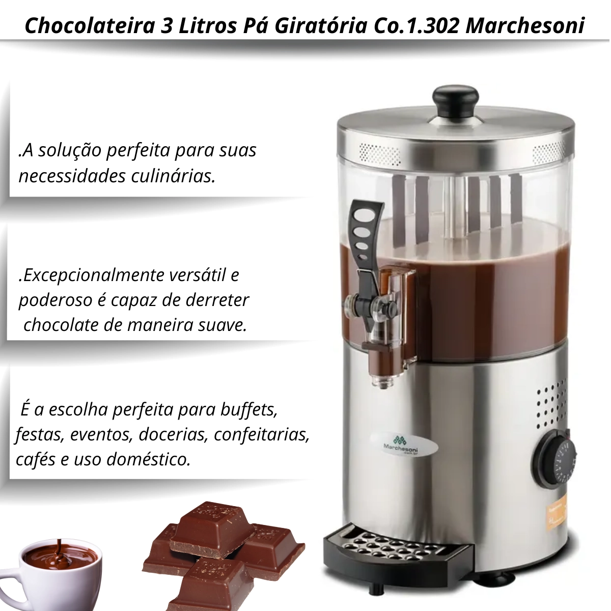 CHOCOLATEIRA ELETRICA VERSATIL INOX MARCHESONI 3 LITROS 220V CHOCOLATEIRA ELETRICA VERSATIL INOX MARCHESONI 3 LITROS 220V