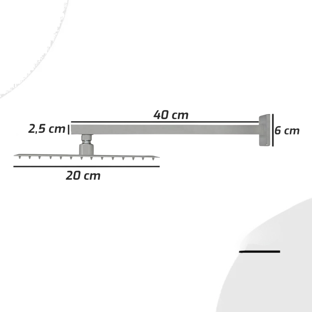 Chuveirao de Pscina Ducha Quadrada Aço Inox 40cm 20x20cm Domum