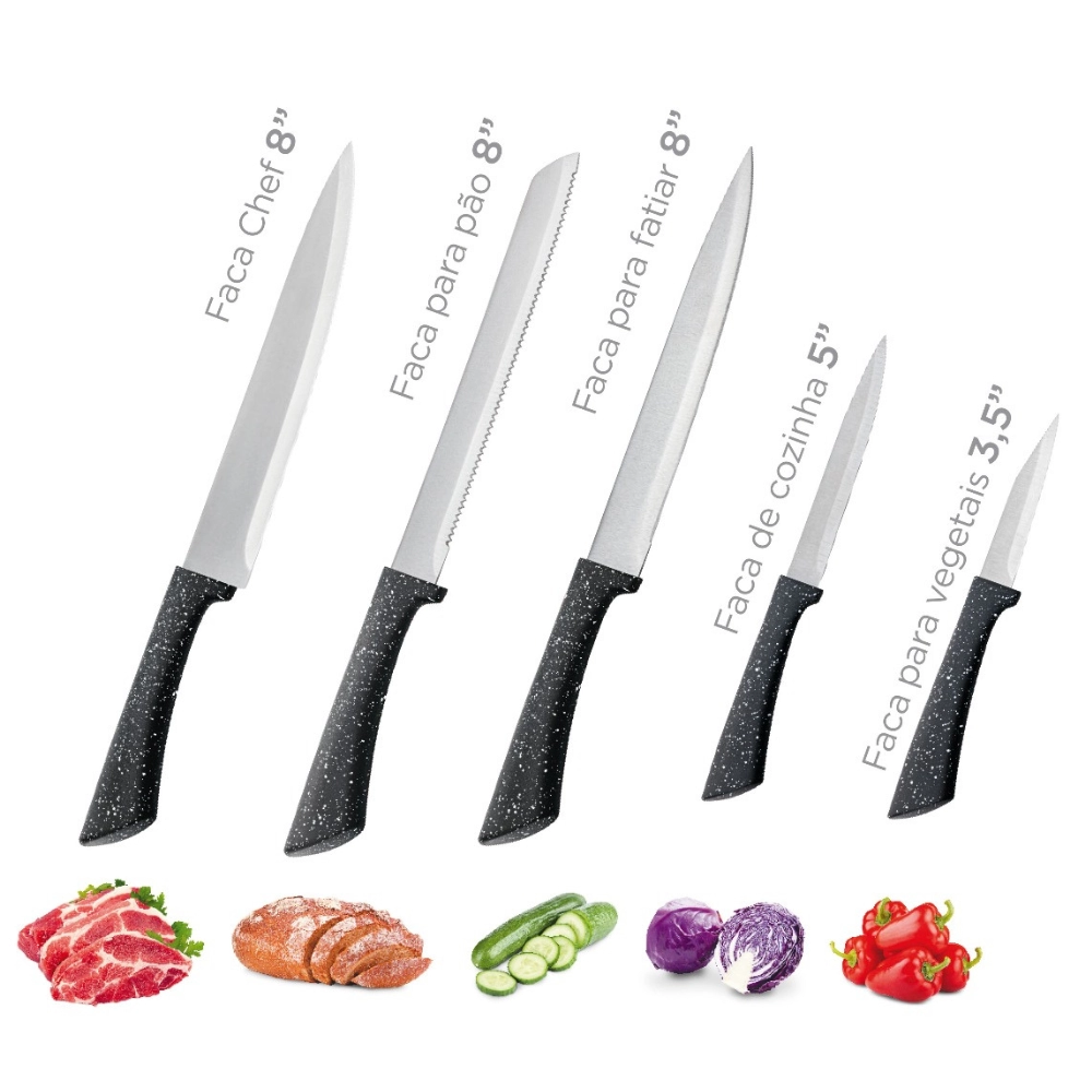 Cj de Facas Colorstone 5 Pc - Preto