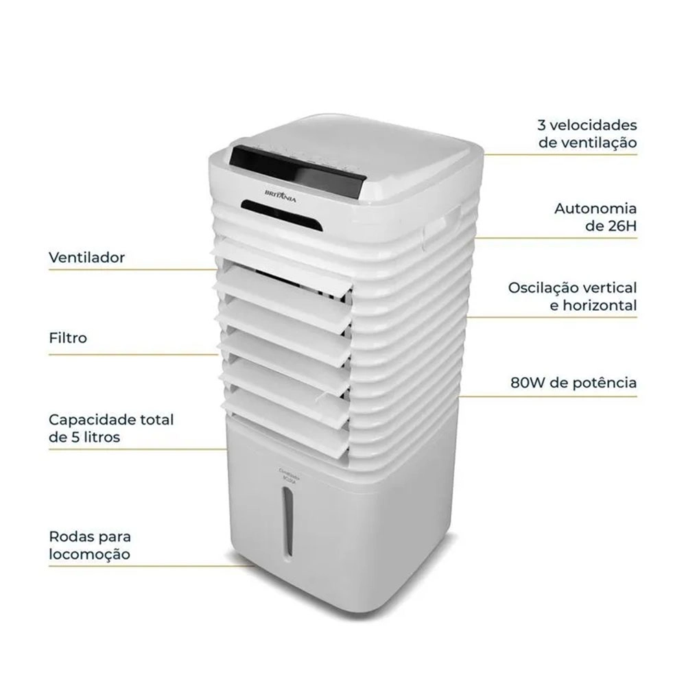 CLIMATIZADOR DE AR 4 EM 1 PORTÁTIL BRITÂNIA 5 LITROS 127V BRANCO