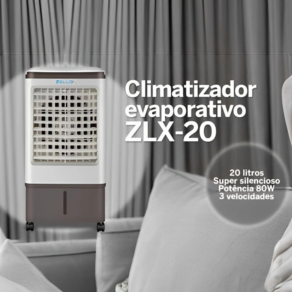 Climatizador e Umidificador de Ar Portátil 4 Funções Zellox 20 Litros Cinza 127v